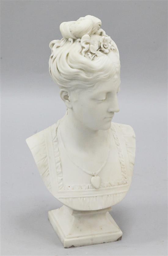 19th century French School. A carved marble bust of a lady, 24in.